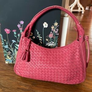 Talbots Genuine Leather Woven Shoulder Bag- Flamingo Pink- EUC!!